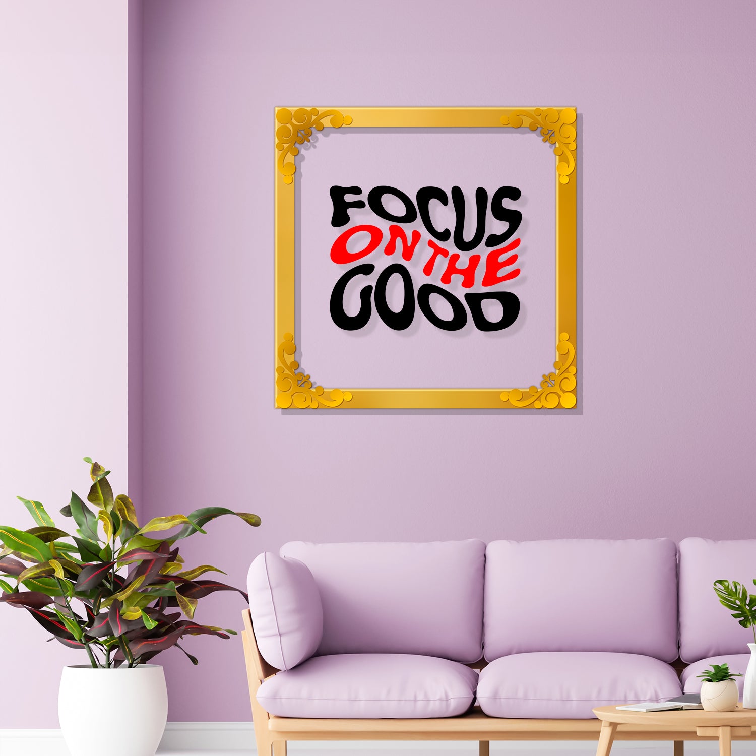Focus on the good Golden Plaque for Gifting, Wall Decor Clear UV print with Golden Border-186
