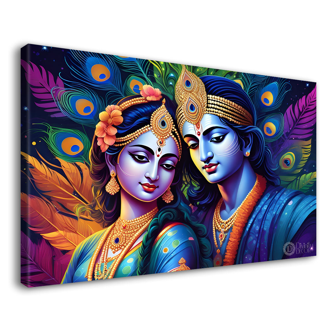 Blue face of Krishna and Radha with colorful background painting Canvas Painting - Design - Krishna-186