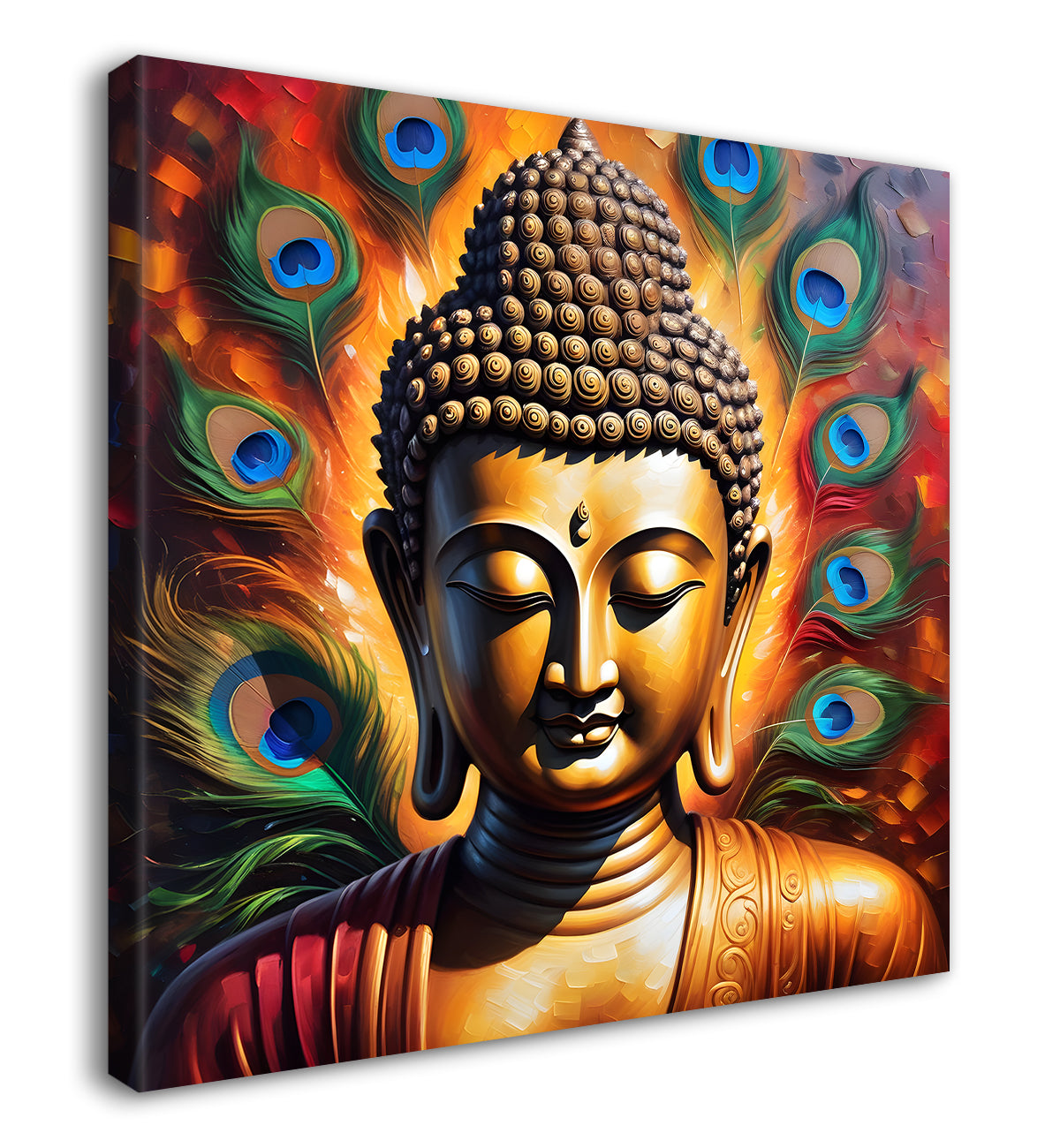 Buddha painting with peacock feather 24x24 inch Buddha-S-186