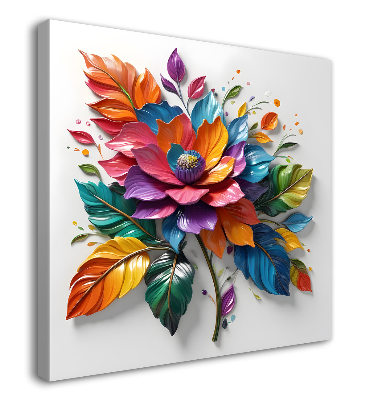 Colourful flowers in white background textured painting - Flower-S-186