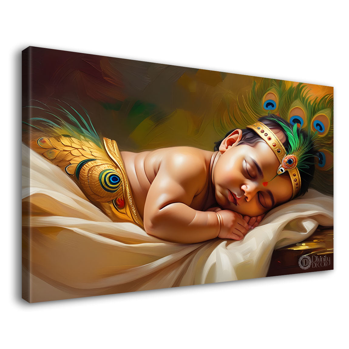 Little Krishna sleeping in bright textured painting Canvas Painting - Design - Krishna-187