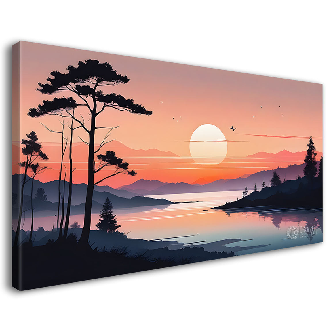 Sunset with mountain water color painting Canvas Painting - Nature Art -187