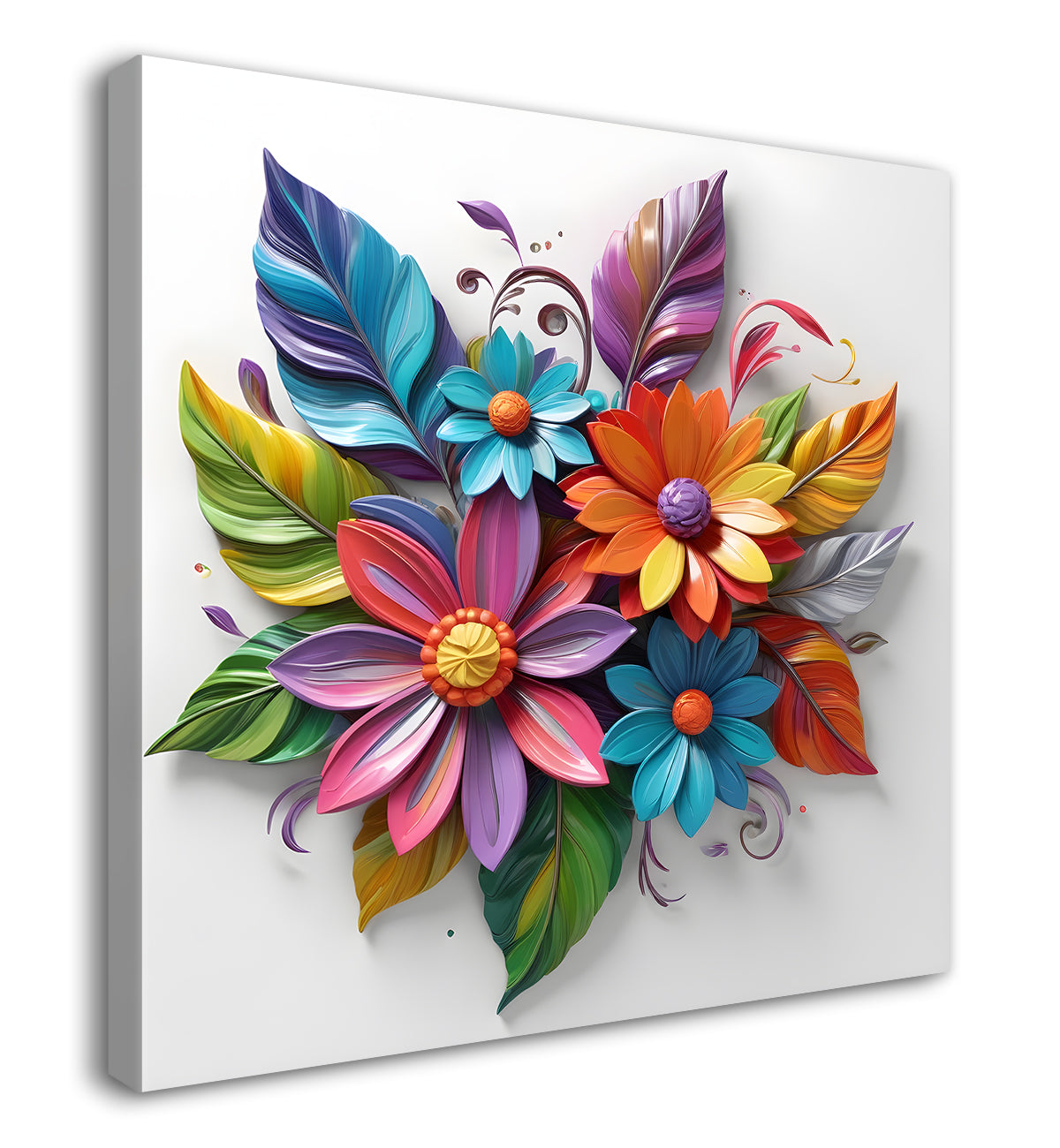 Colourful flowers in white background textured painting - Flower-S-187