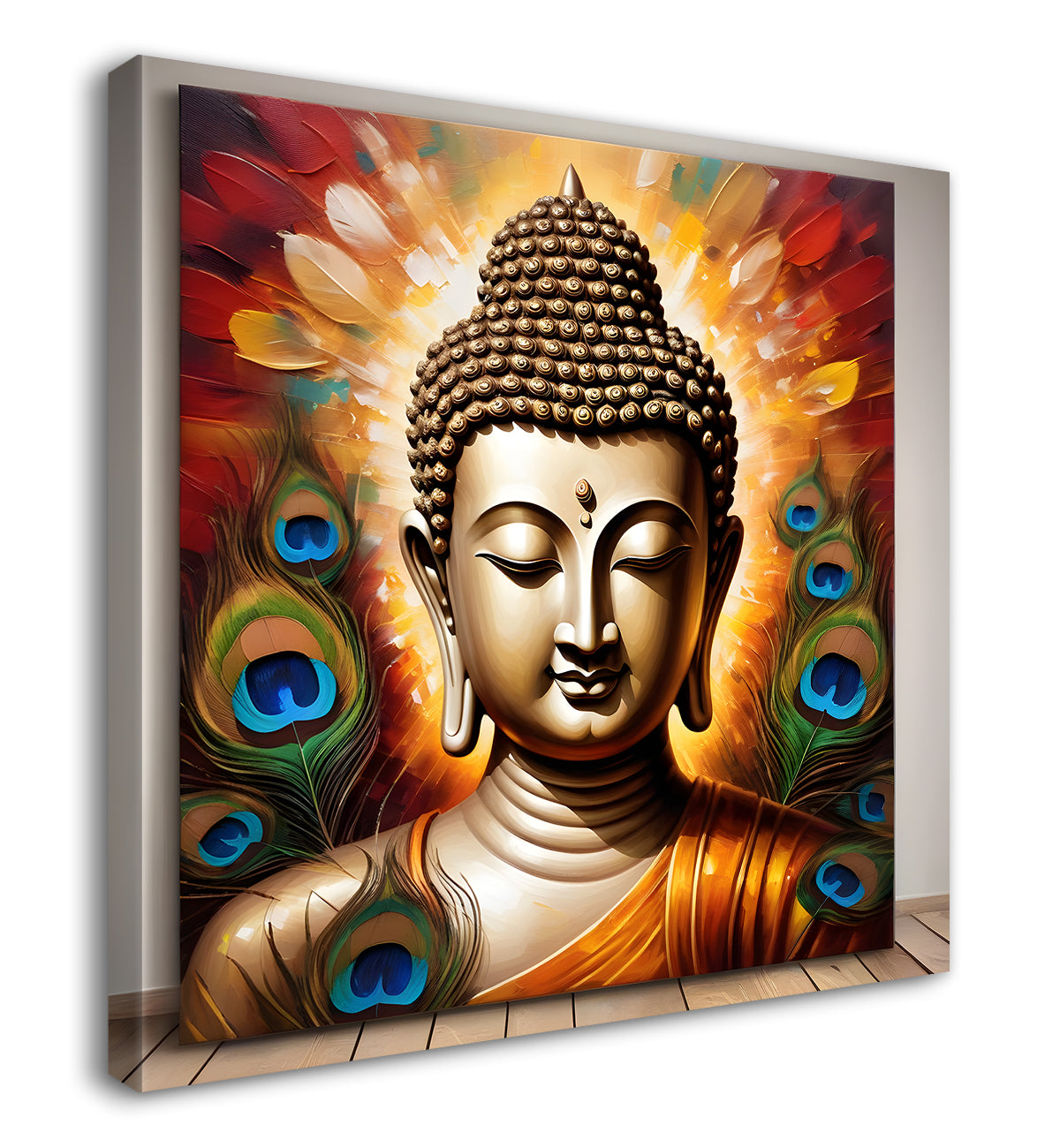 Buddha painting with peacock feather 24x24 inch Buddha-S-187