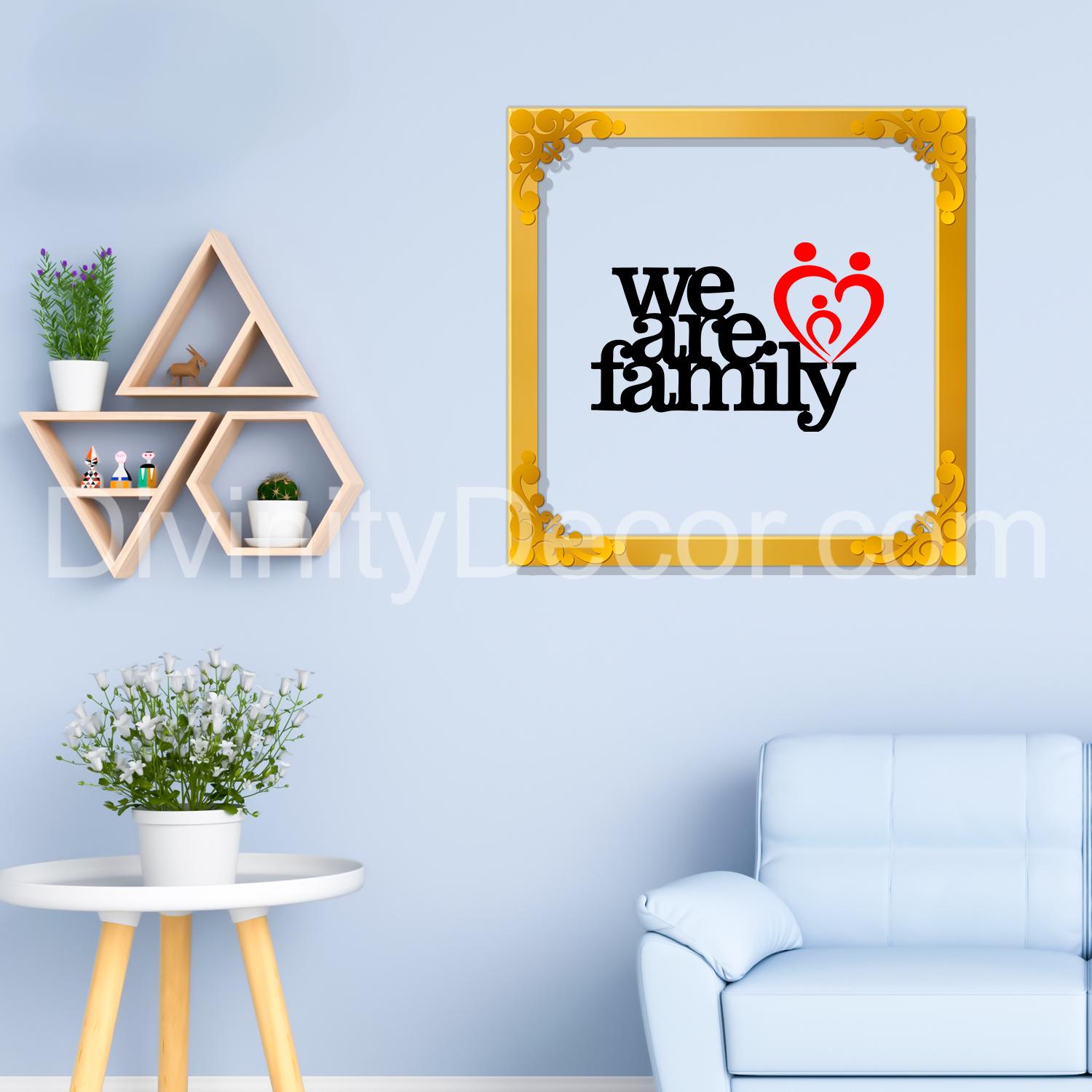 We are family Golden Plaque for Gifting, Wall Decor Clear UV print with Golden Border-188
