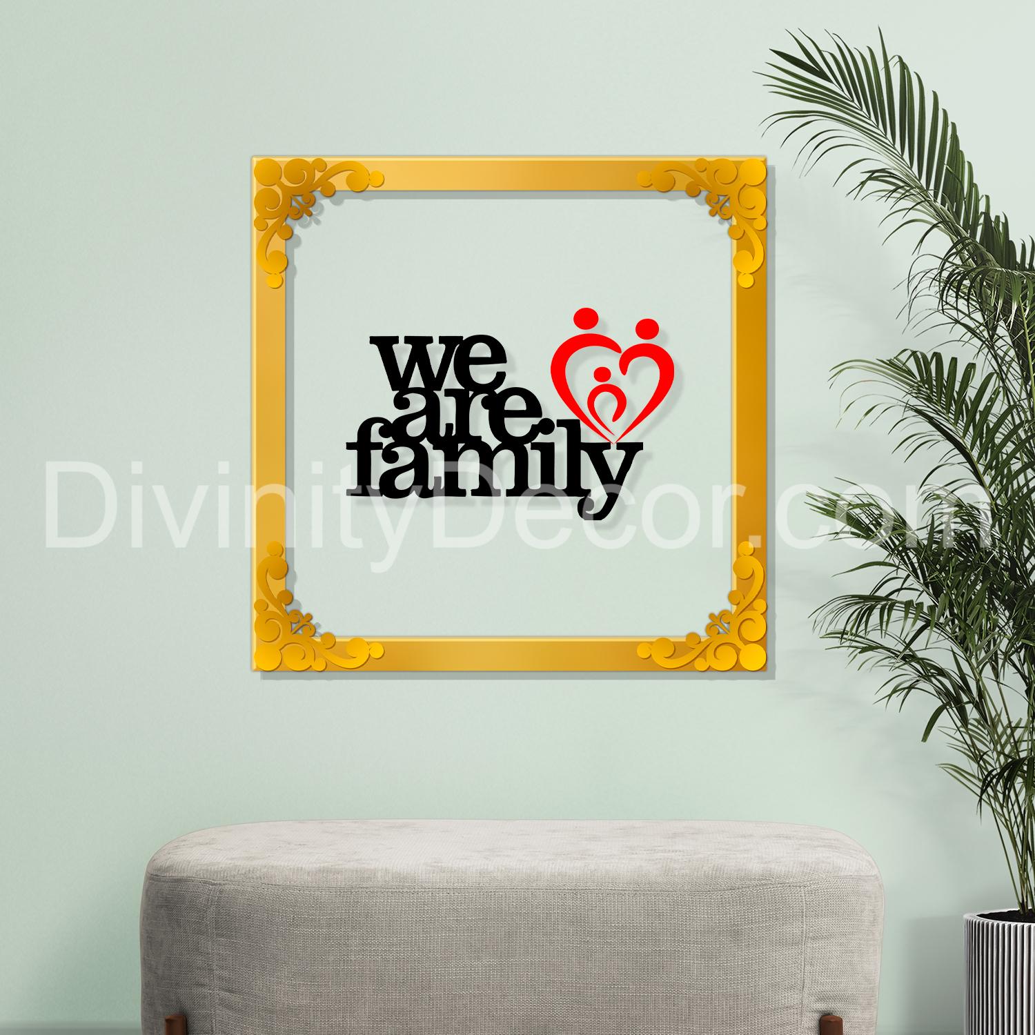 We are family Golden Plaque for Gifting, Wall Decor Clear UV print with Golden Border-188