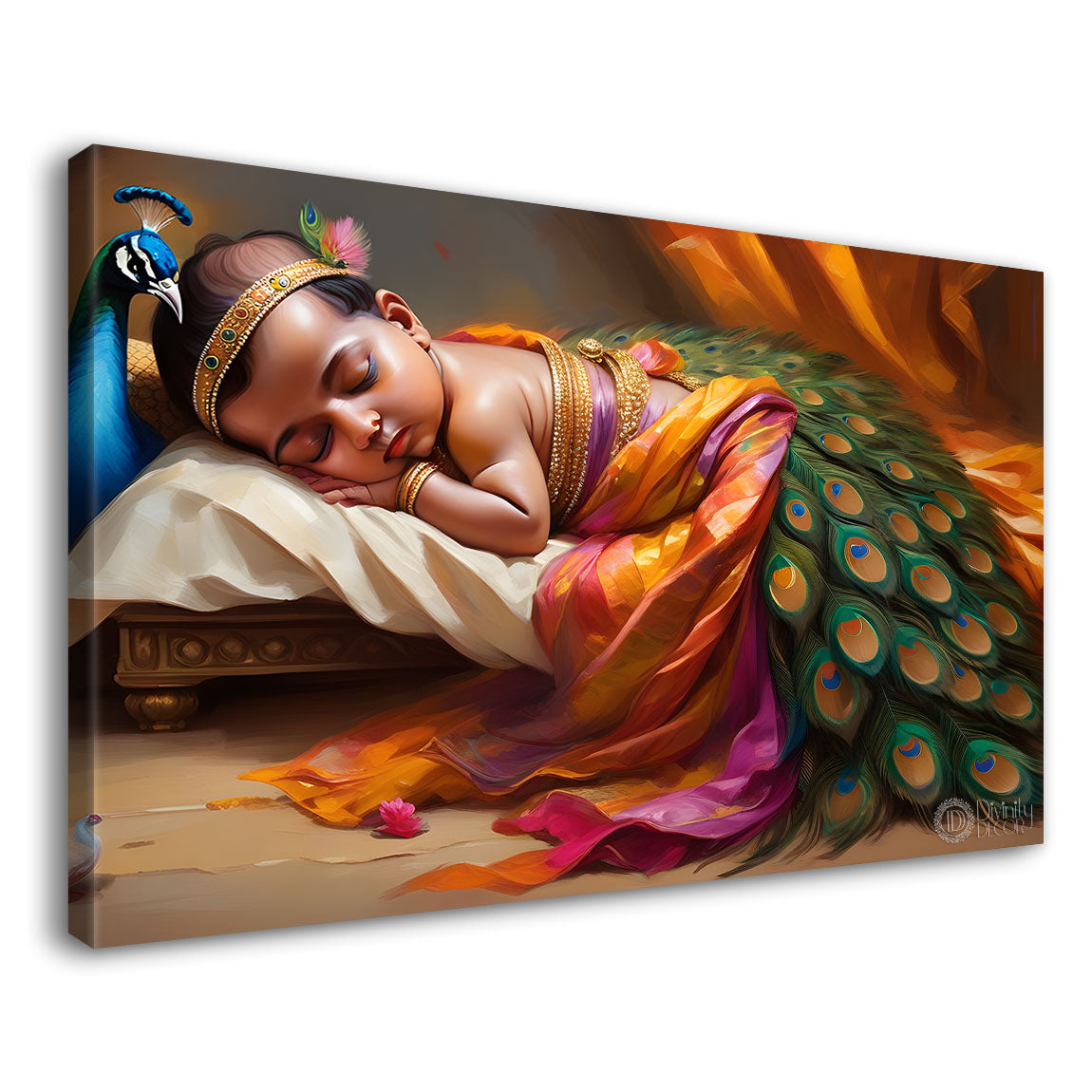 Little Krishna sleeping in bright textured painting Canvas Painting - Design - Krishna-188