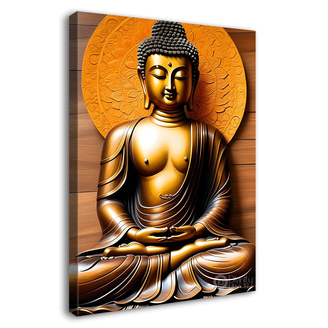 Golden buddha with orange chakra texturd painting-V-188