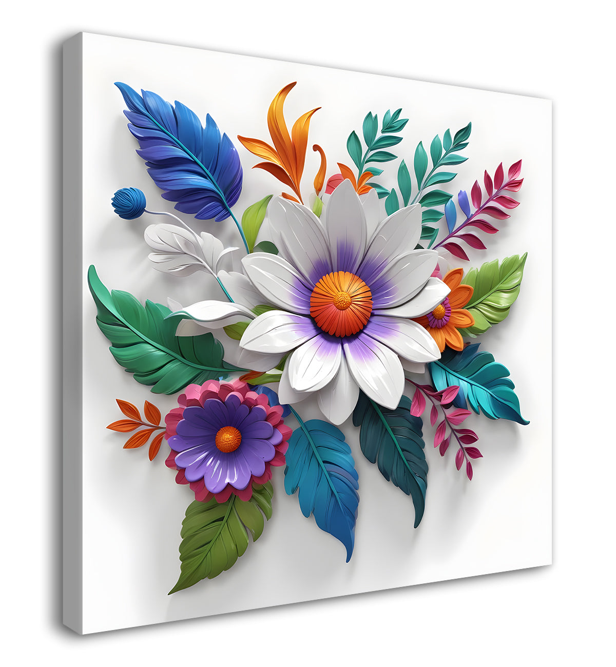 Colourful flowers in white background textured painting - Flower-S-188
