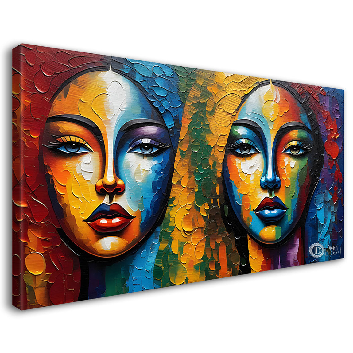 Two colorful textured woman face Canvas Painting - Design - Modern-L-188