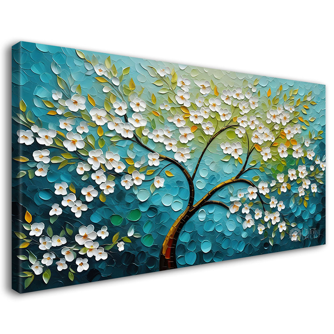 White flower tree in textured background oil painting- Design - Tree-188