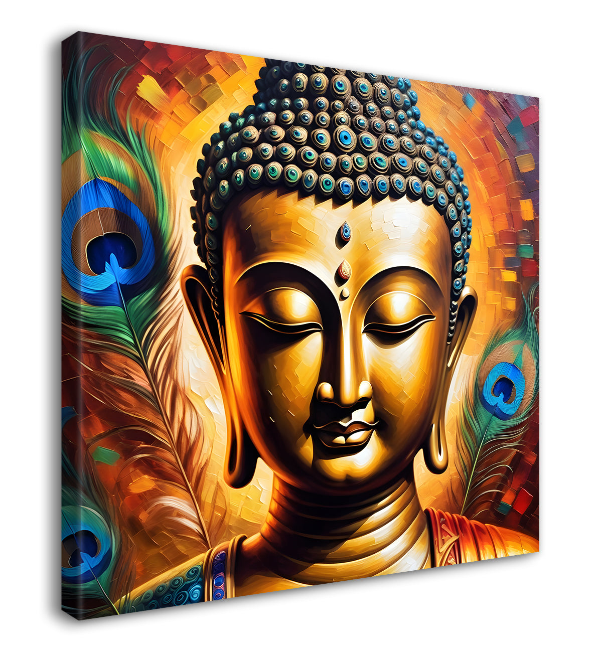 Buddha painting with peacock feather 24x24 inch Buddha-S-188