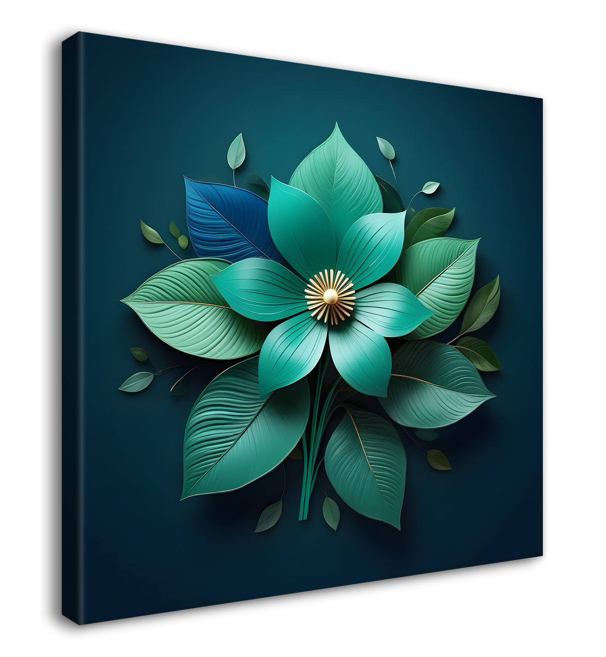 Green flower in dark green textured painting  - Flower-S-189