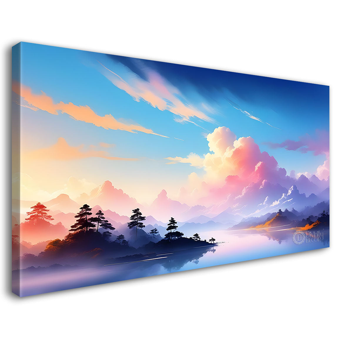 Mountains with clouds  water color painting Canvas Painting - Nature Art -189