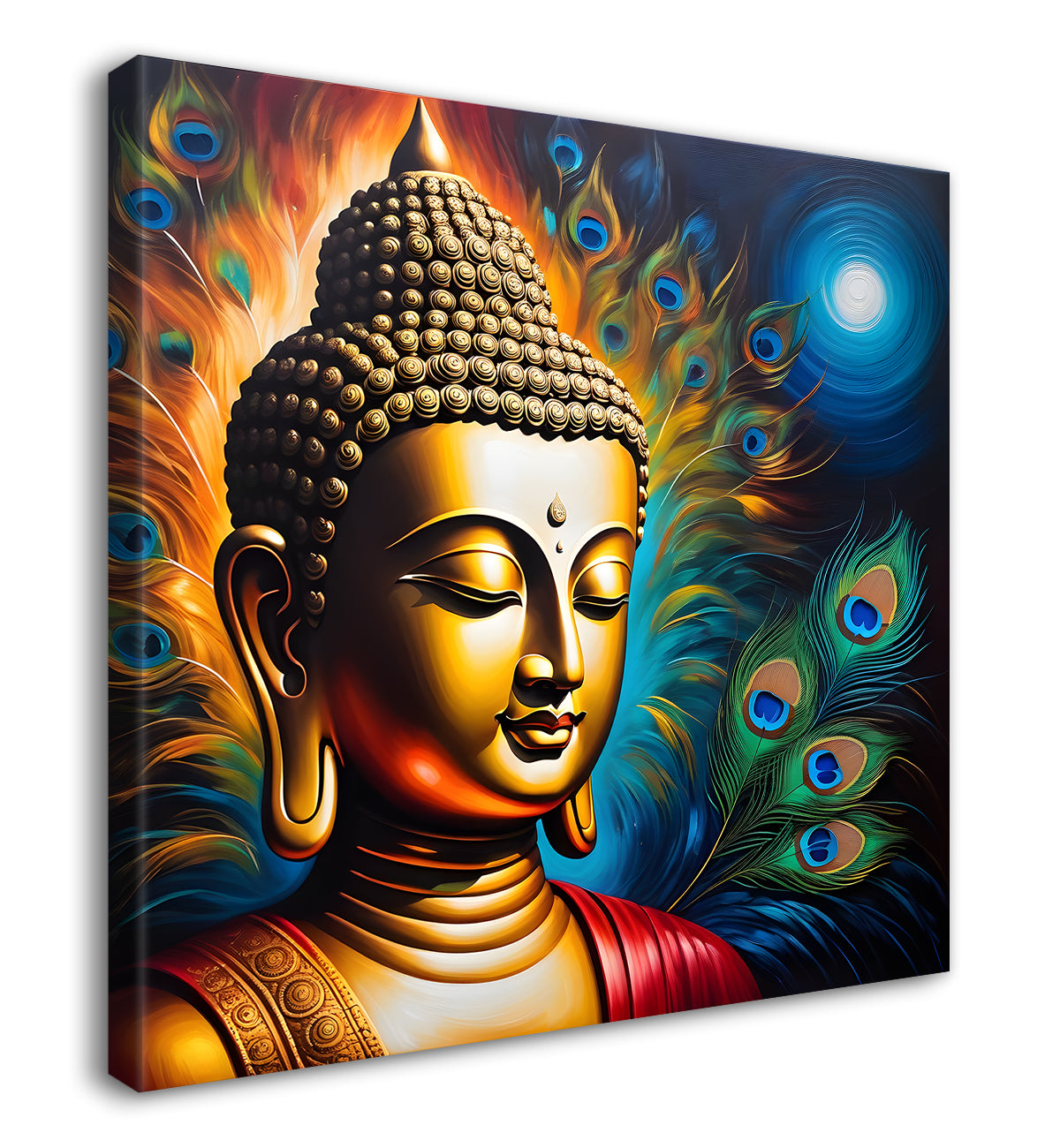 Buddha painting with peacock feather 24x24 inch Buddha-S-189