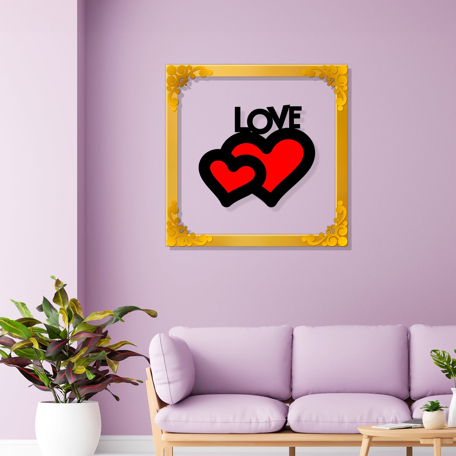 LOVE Golden Plaque for Gifting, Wall Decor Clear UV print with Golden Border-18