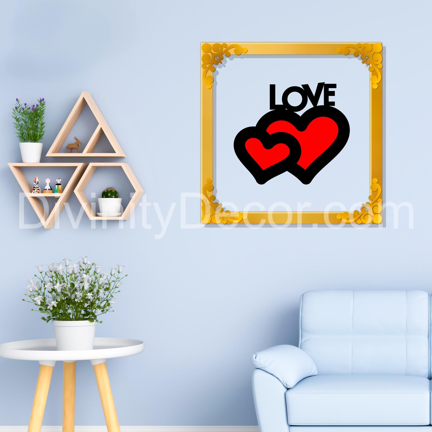 LOVE Golden Plaque for Gifting, Wall Decor Clear UV print with Golden Border-18