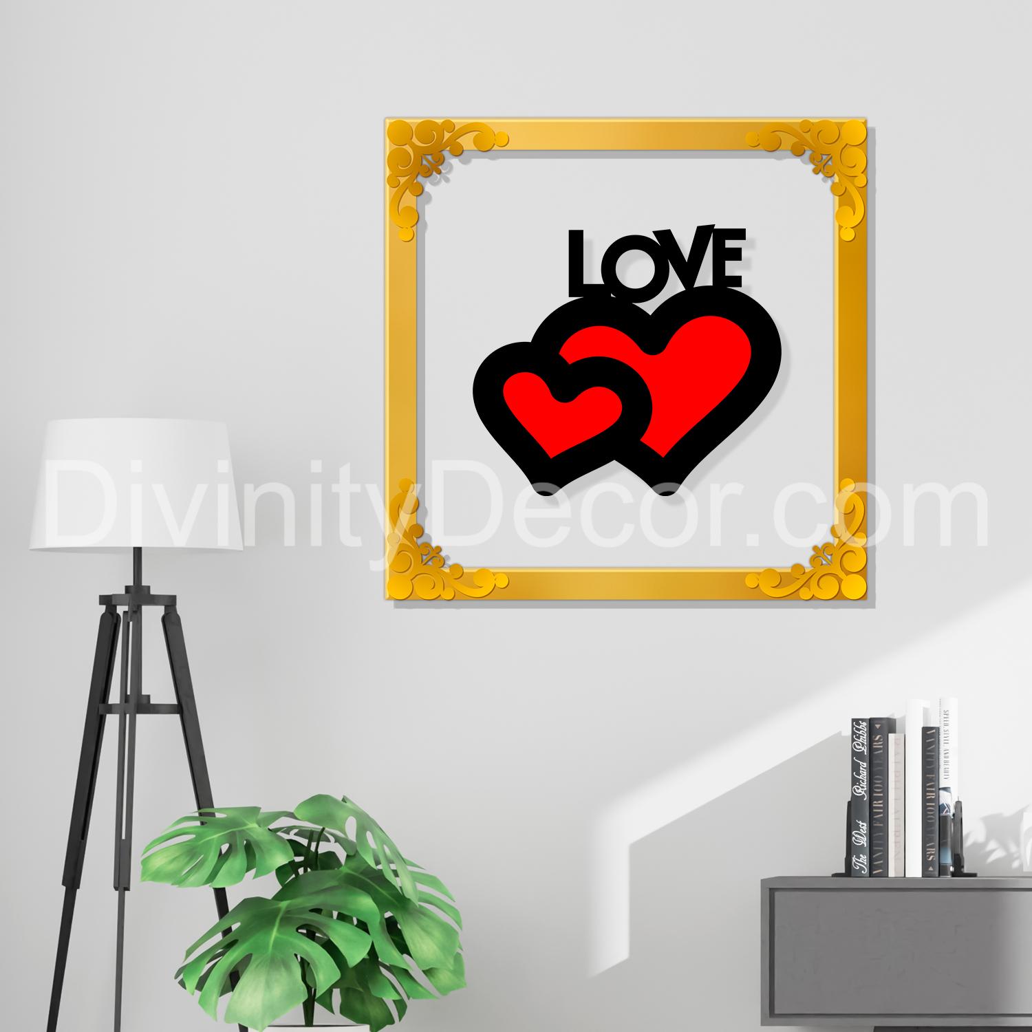 LOVE Golden Plaque for Gifting, Wall Decor Clear UV print with Golden Border-18