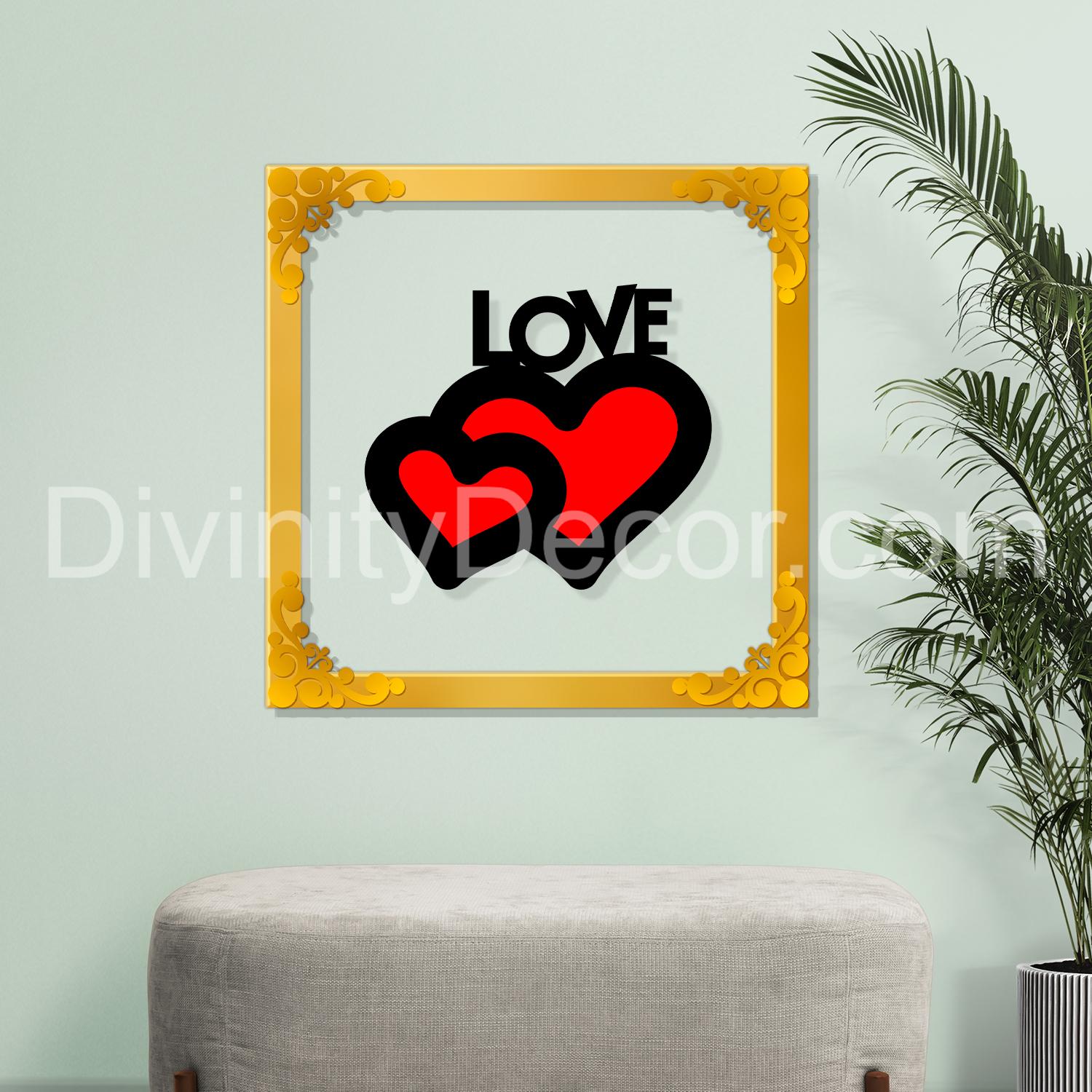 LOVE Golden Plaque for Gifting, Wall Decor Clear UV print with Golden Border-18