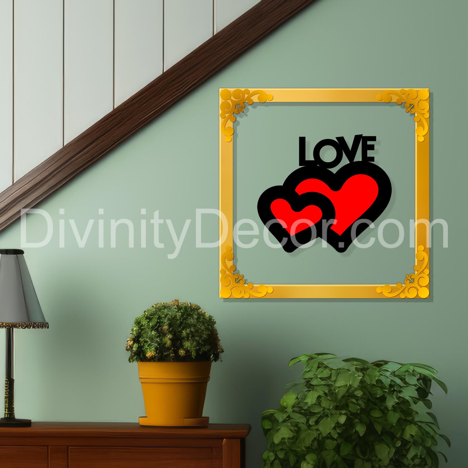 LOVE Golden Plaque for Gifting, Wall Decor Clear UV print with Golden Border-18