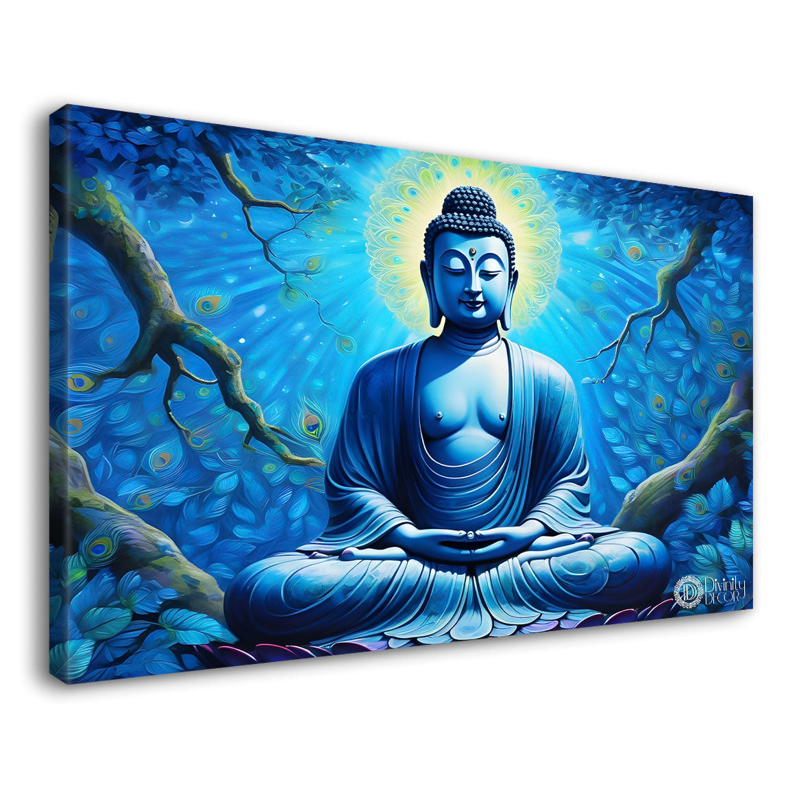 Buddha with light blue textured painting Canvas Wall Painting - Buddha-18