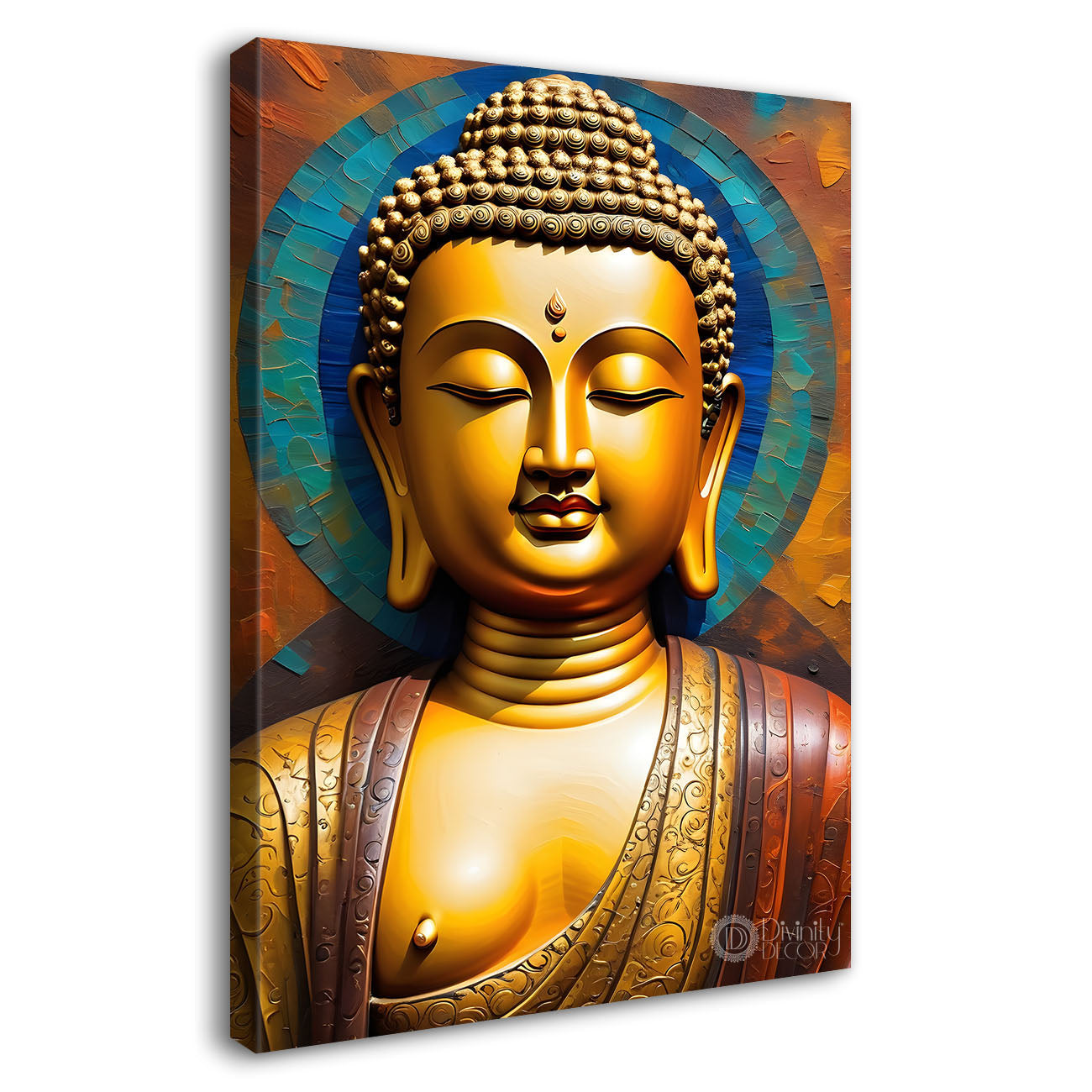 Golden buddha with colourful background textured painting - Buddha-V-18
