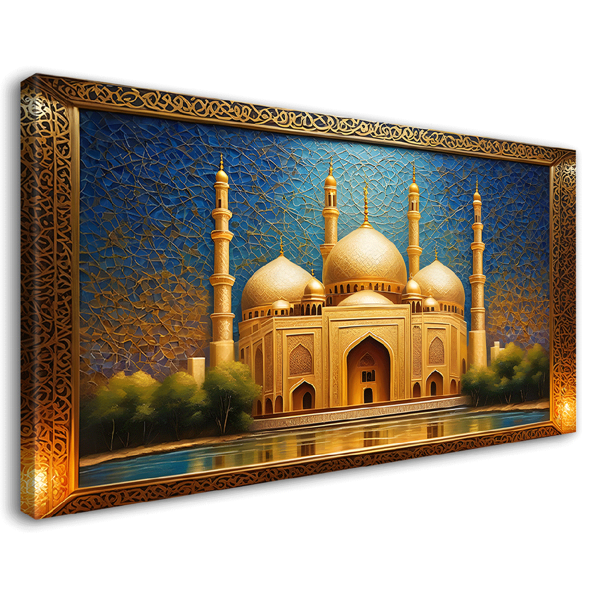 Golden Islamic mosque with dark blue background painting Canvas Painting - Islamic paintings - 19