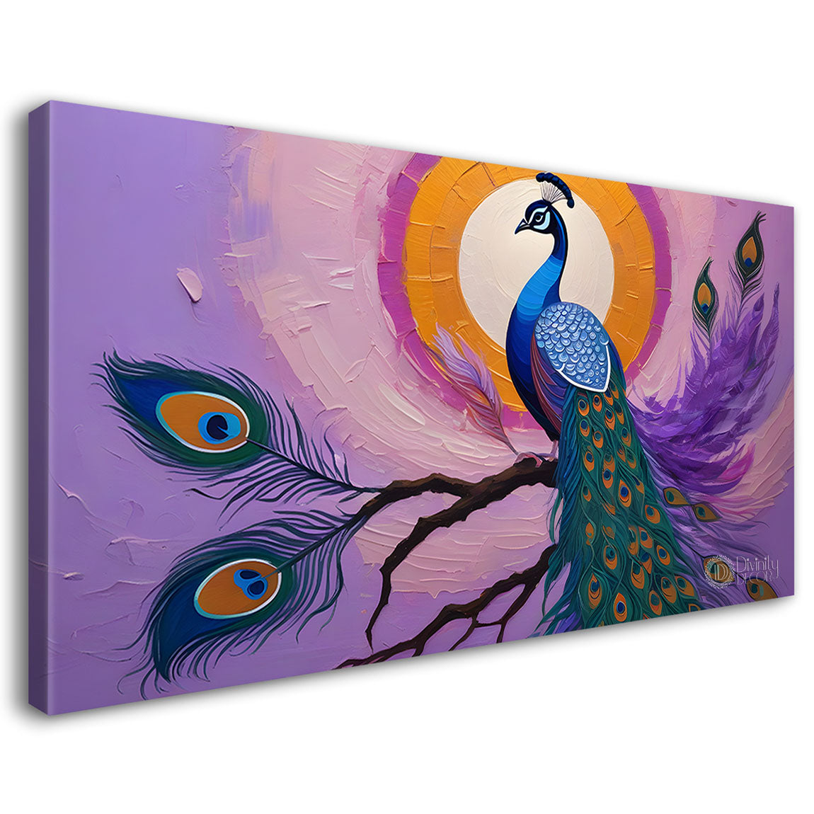 Peacock on branch with purple background modern art Canvas Painting - Design - Peacock-19