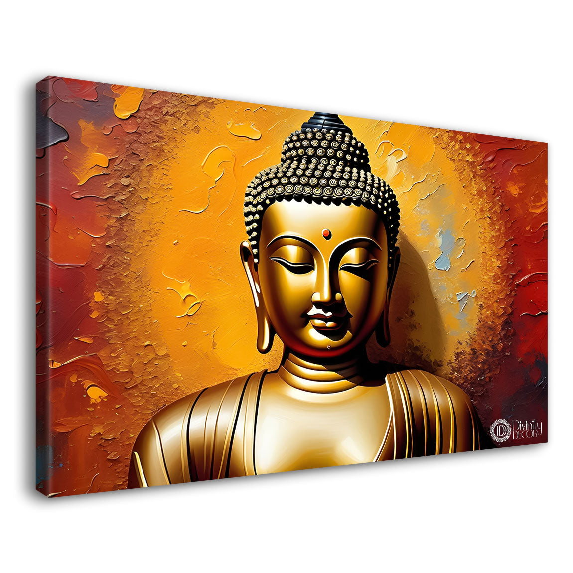 Golden buddha in orange background textured painting Canvas Wall Painting - Buddha-190