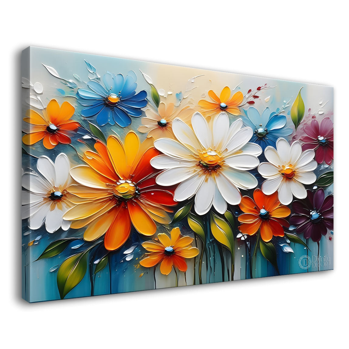 Colorful flowers with blue background- Design - Flower-190