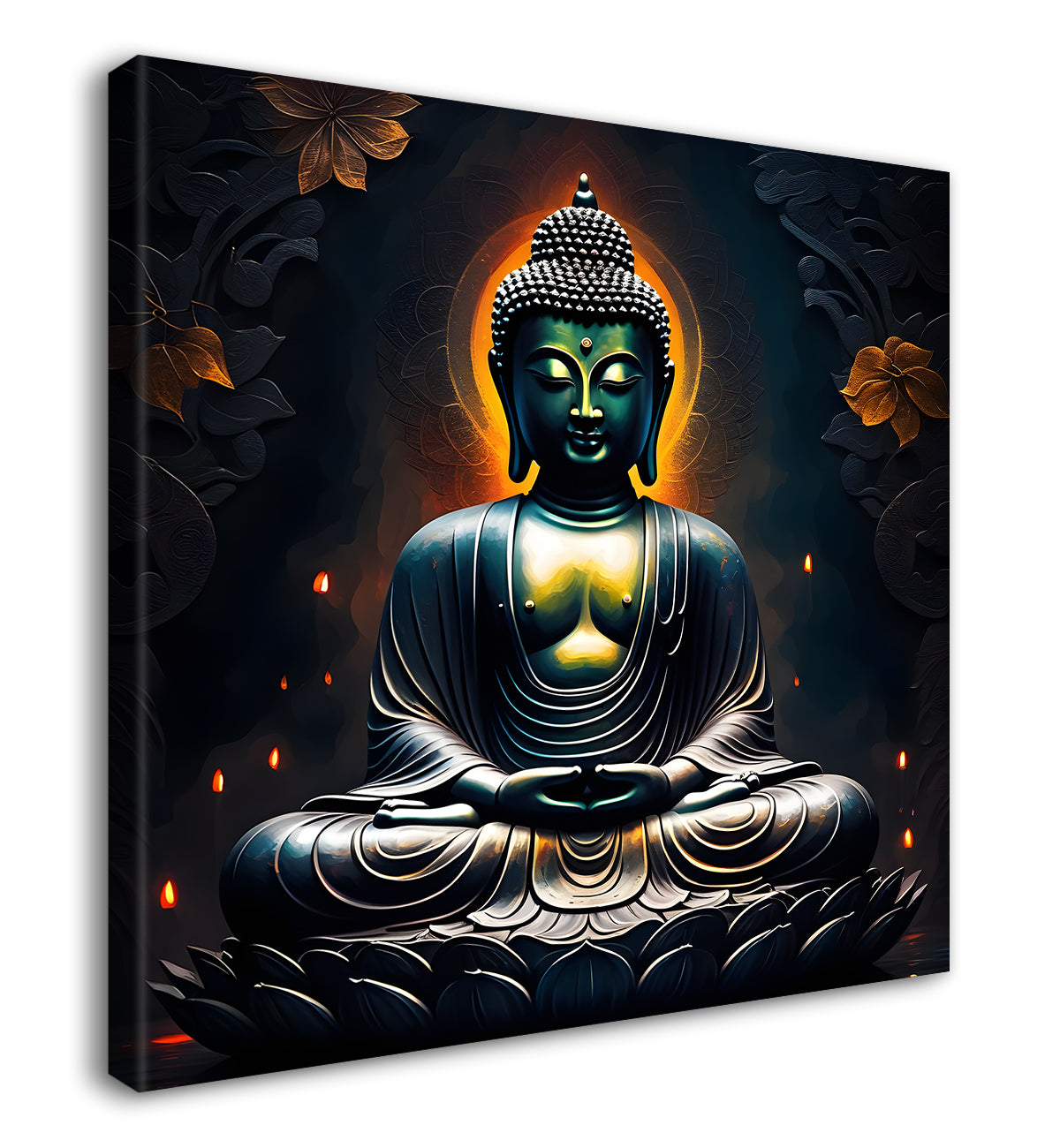 Black buddha with yellow chakra and dark background painting 24x24 inch Buddha-S-190