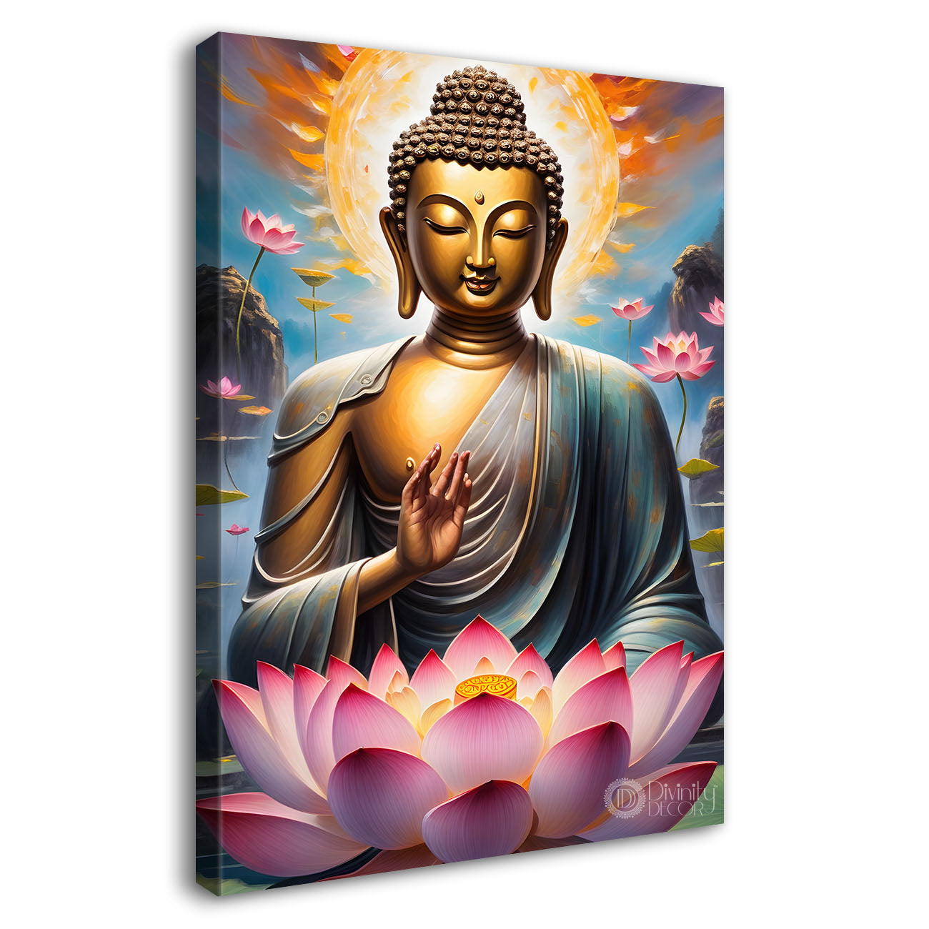 Golden buddha with lotus texturd painting Buddha-V-190
