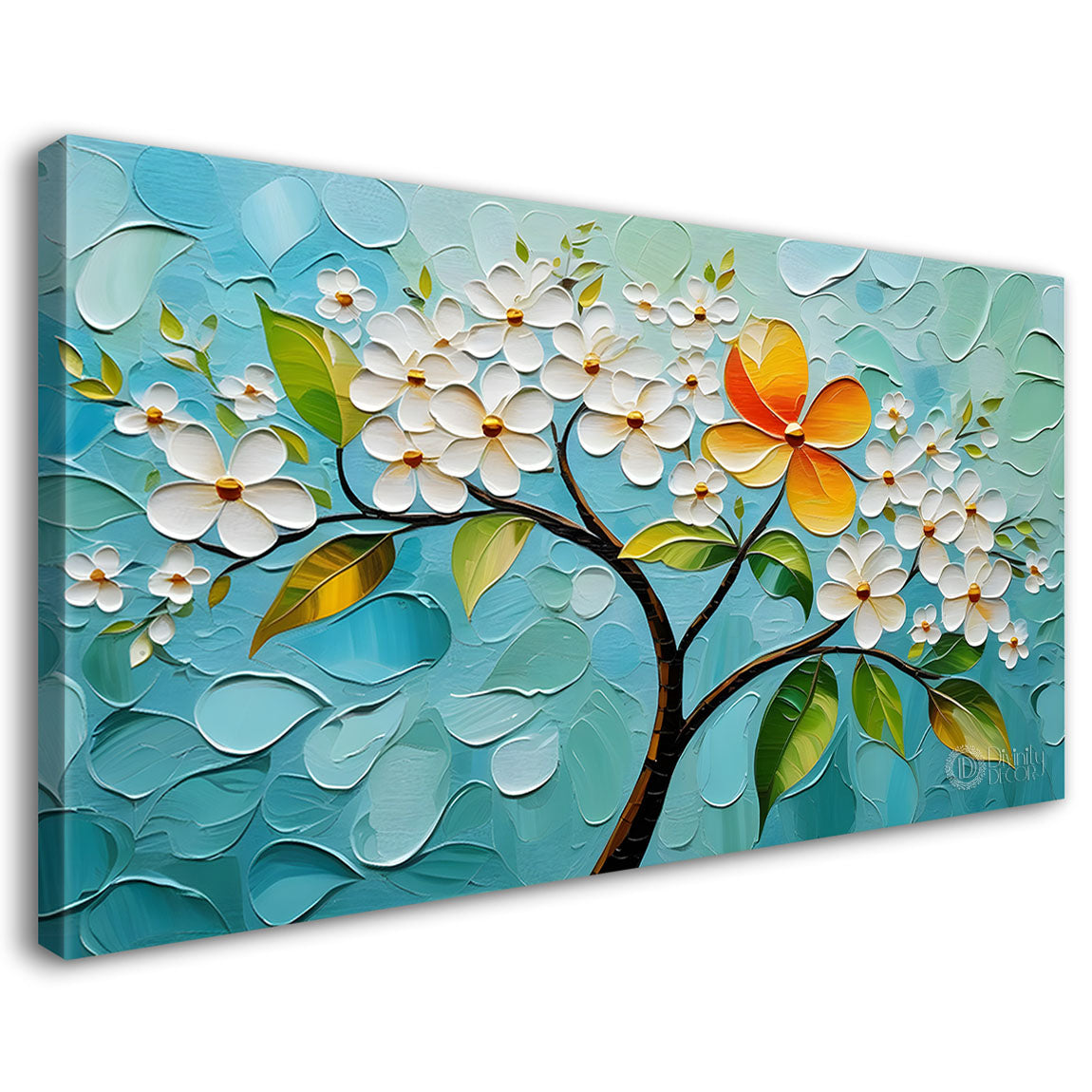 White flower tree in textured background oil painting- Design - Tree-190