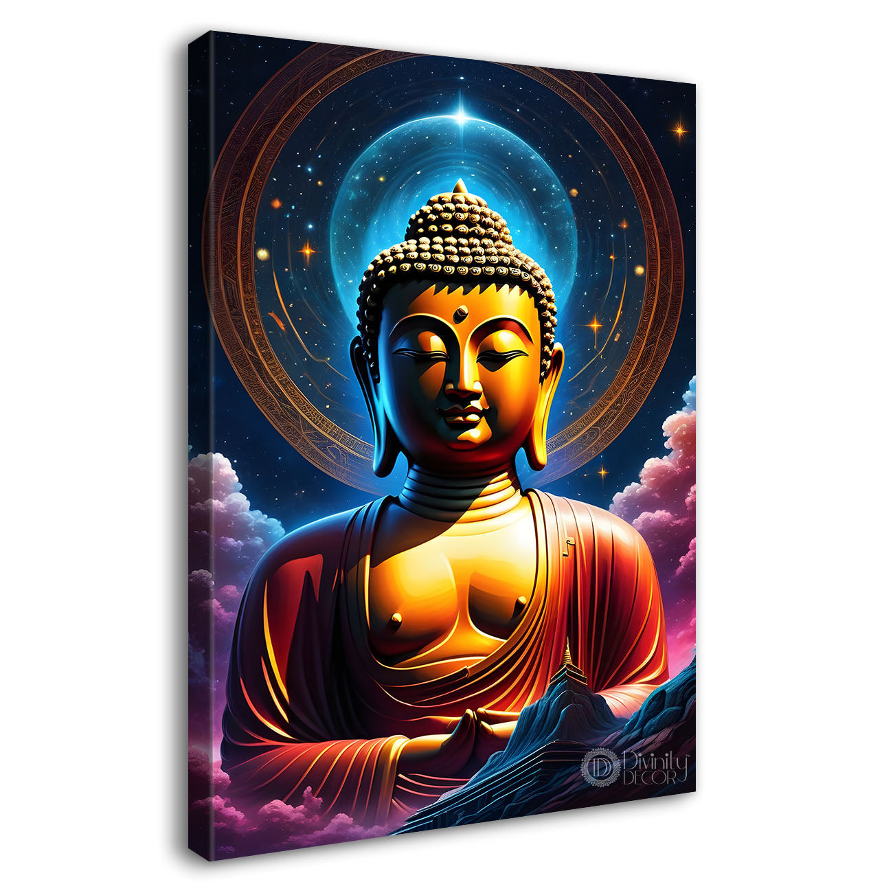 Golden buddha with  blue chakra texturd oil painting Buddha-V-191