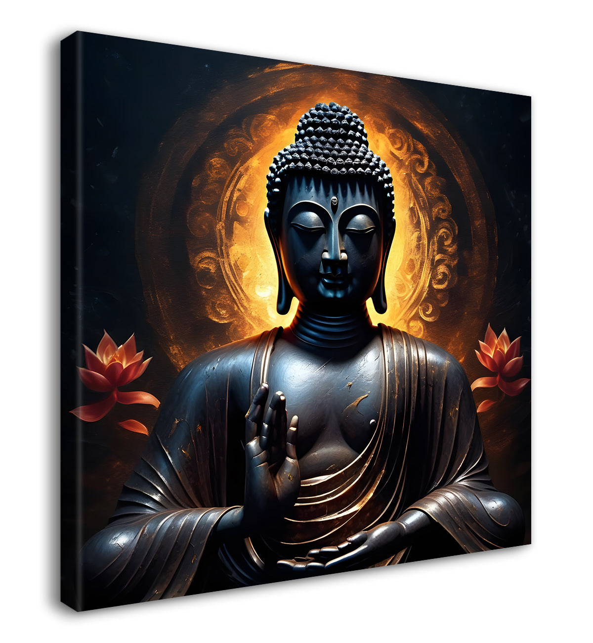 Black buddha with yellow chakra and dark background painting 24x24 inch Buddha-S-191