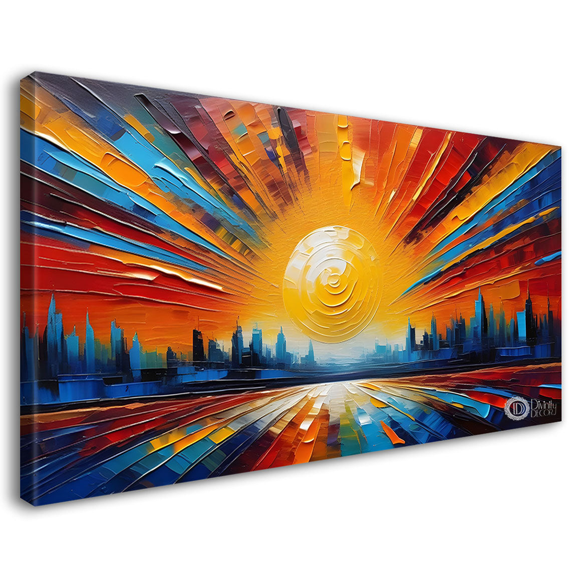 Sunset in city view textured modern art Canvas Painting - Design - Modern-L-191
