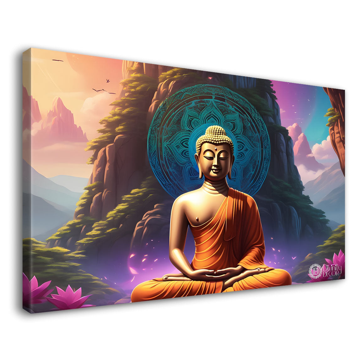 Buddha in colorful mountain background textured painting Canvas Wall Painting - Buddha-192