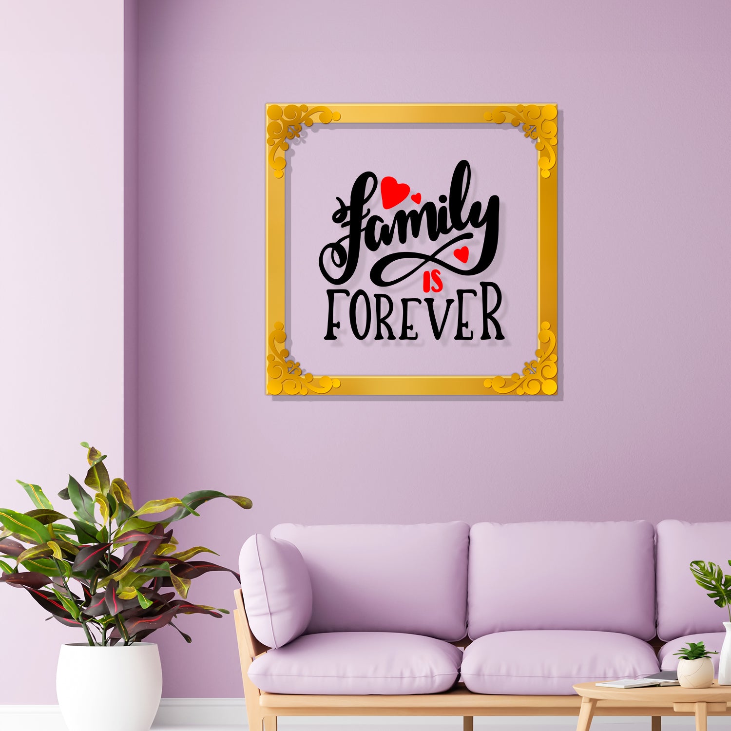 Family is forever Golden Plaque for Gifting, Wall Decor Clear UV print with Golden Border-192