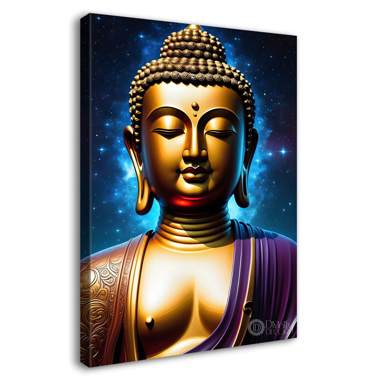 Golden buddha with  blue chakra texturd oil painting Buddha-V-192