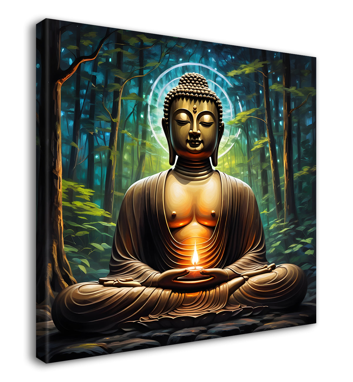 Golden buddha with green background painting 24x24 inch Buddha-S-192