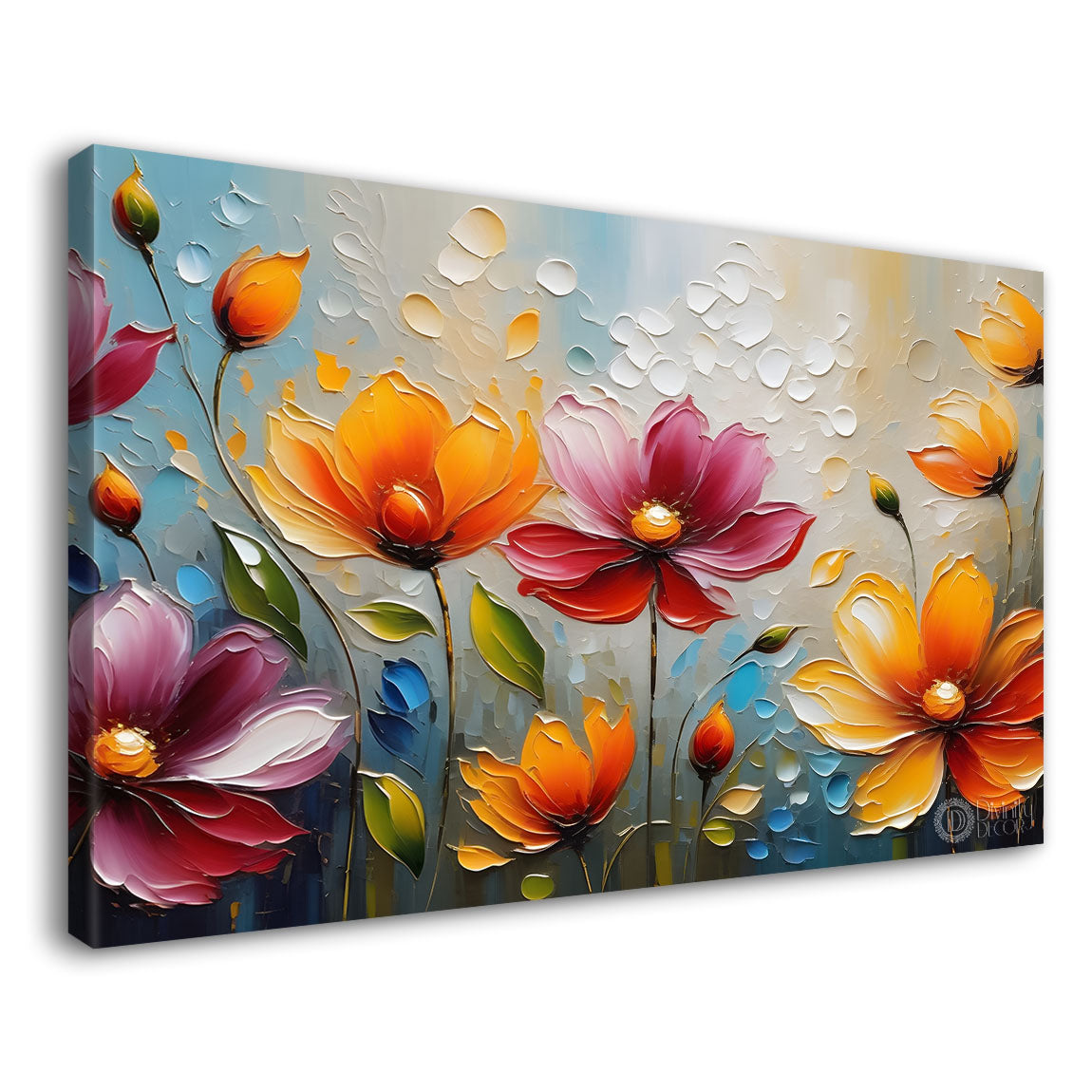 Colorful flowers with blue background- Design - Flower-192