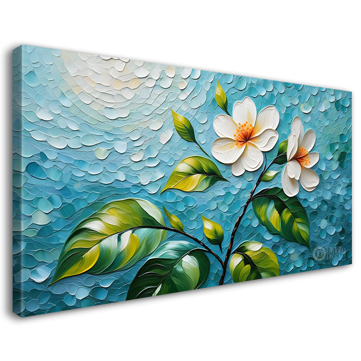 White flower tree in textured background oil painting- Design - Tree-192