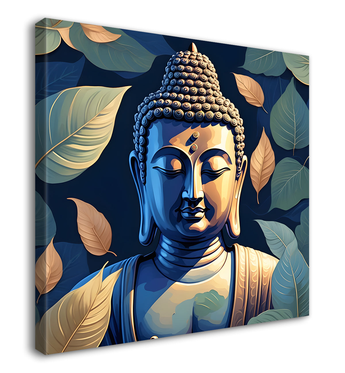Buddha in navy blue and leaves background 24x24 inch Buddha-S-193