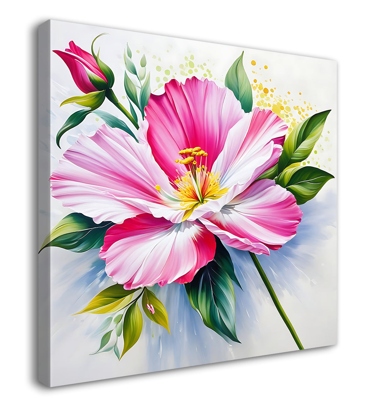 Pink flowers in grey textured painting - Flower-S-193