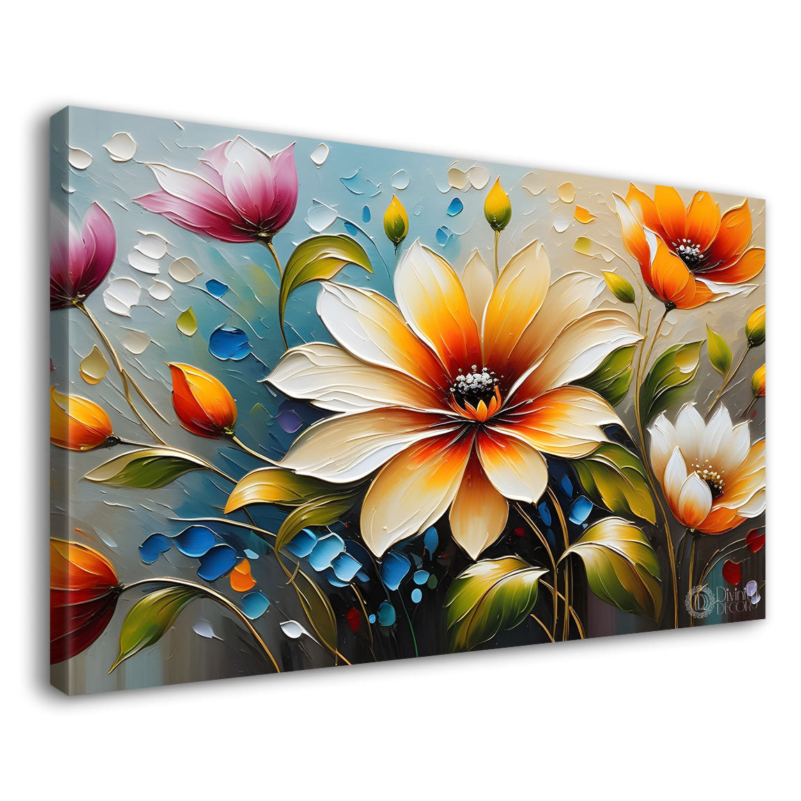 Colorful flowers with blue background- Design - Flower-193