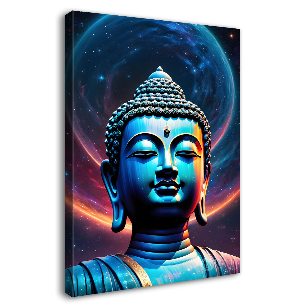 Blue face buddha with blue and dark texturd oil painting Buddha-V-193