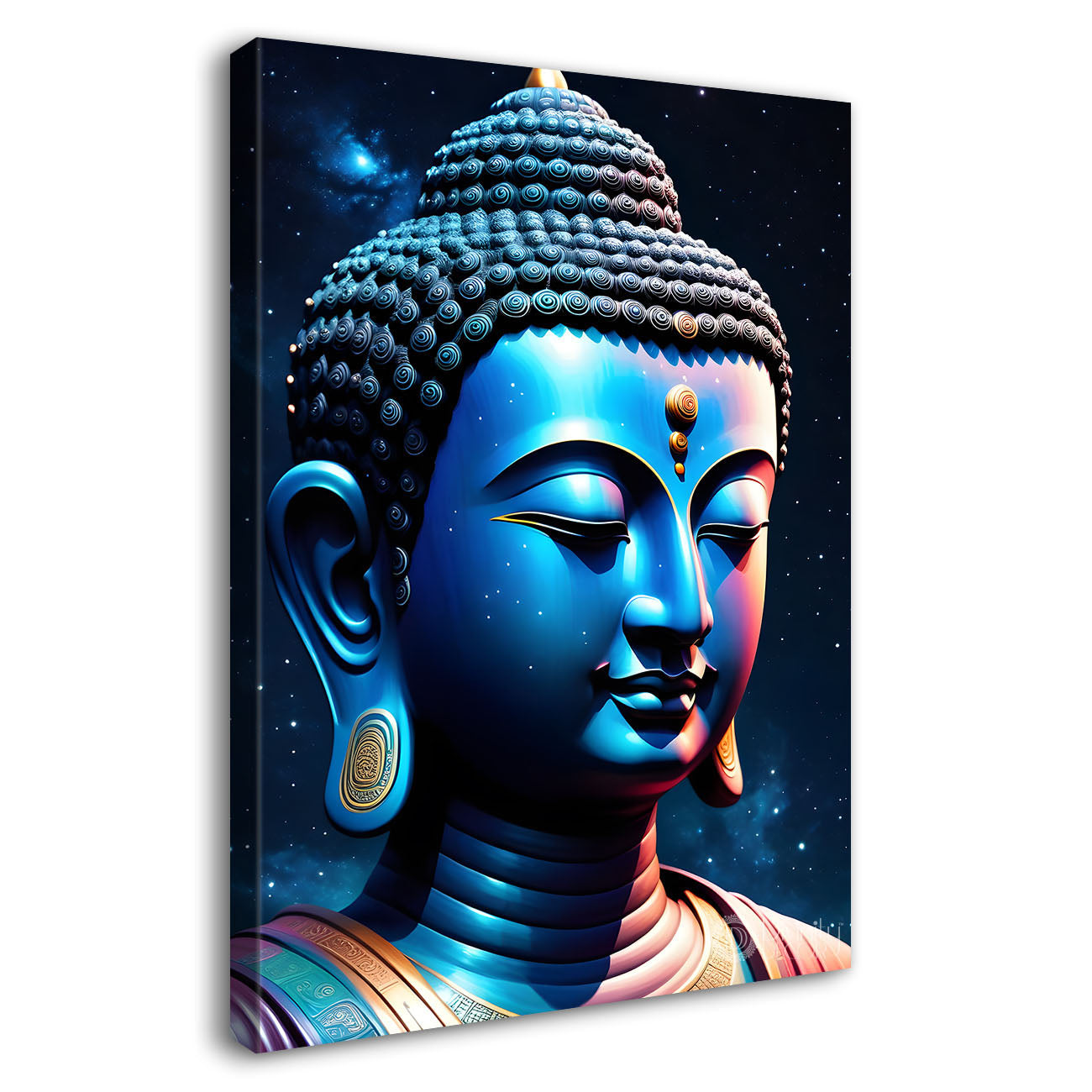 Blue face buddha with blue and dark texturd oil painting Buddha-V-194