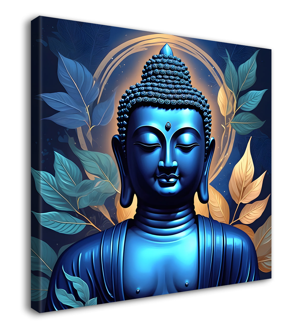 Blue buddha face in textued background 24x24 inch Buddha-S-194