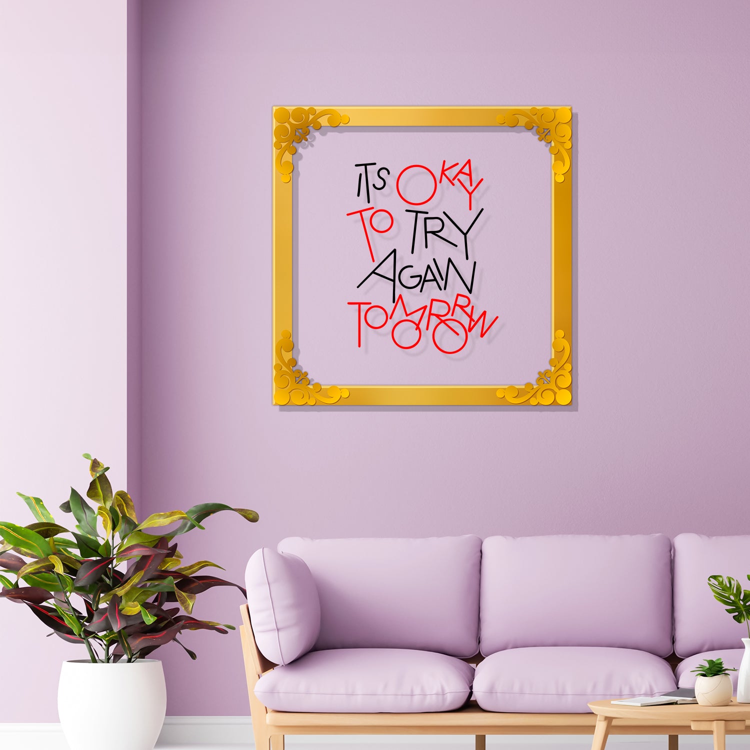 It's okay to try again tomorrow Golden Plaque for Gifting, Wall Decor Clear UV print with Golden Border-195