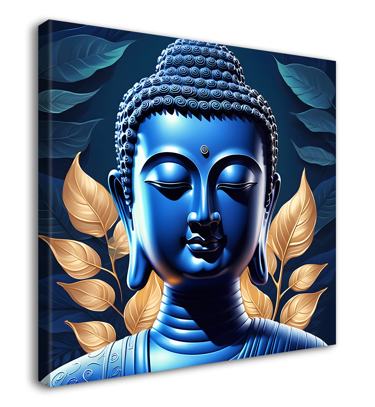 Blue buddha face in textured background  24x24 inch Buddha-S-195